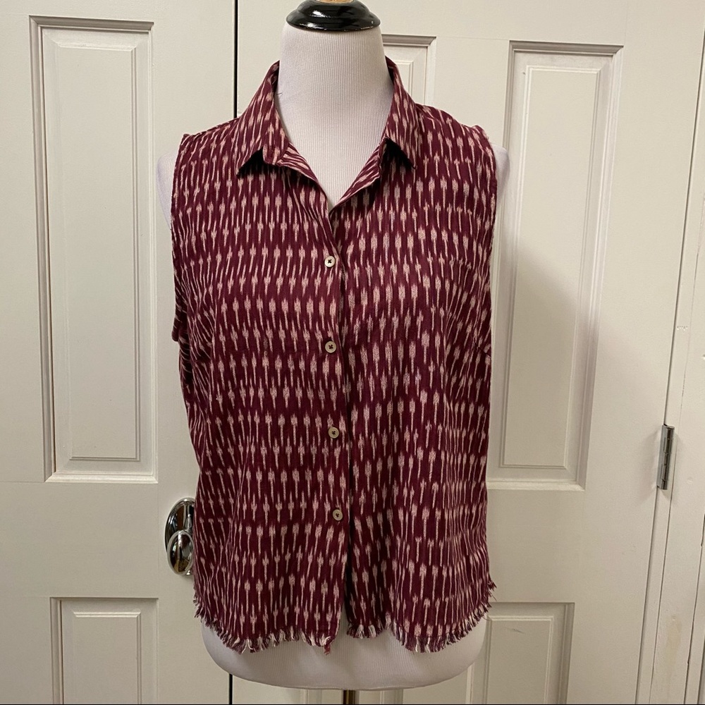 Madewell Moment Shirt Maroon Ikat Print Frayed Hem